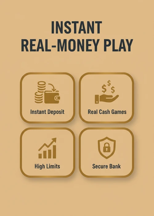 Instant real-money play at a bank transfer casino — instant deposit, real cash games, high limits and secure bank.