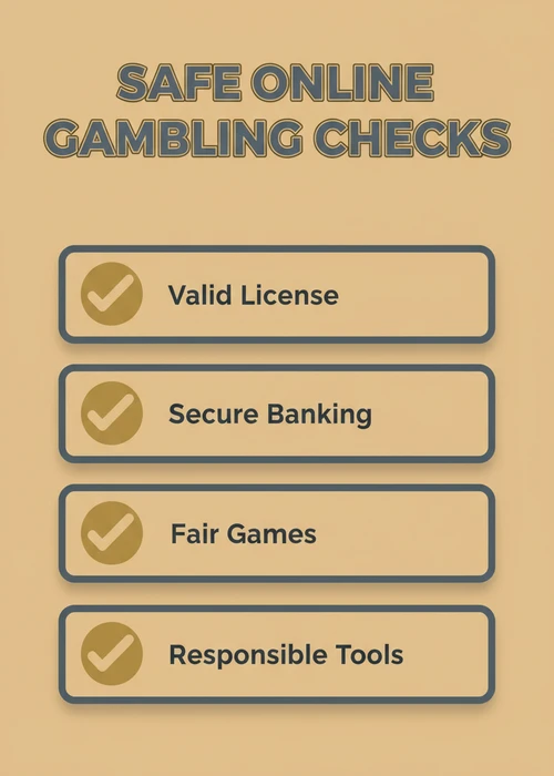 Safe online gambling checks at a bank transfer casino — valid licence, secure banking, fair games and responsible tools.